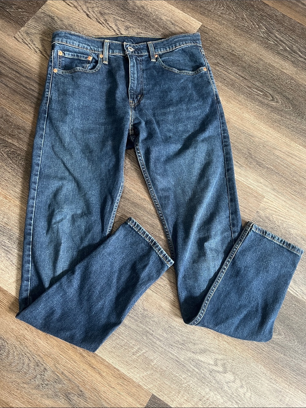 (9) Levi's Men's Straight Jeans in Dark Blue Denim